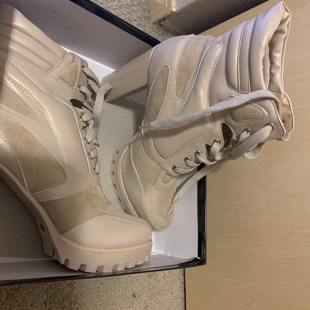 Melora Beige Healed Biker Boot - pretty little thi